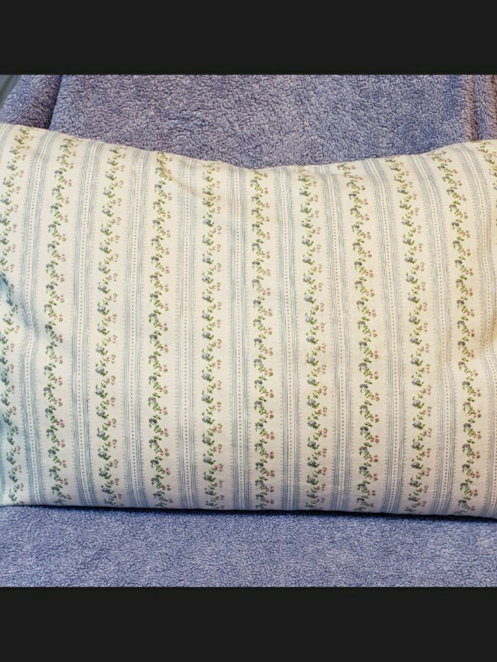 Vintage Down Feather Bed Pillow Ticking Striped W/ Flowers